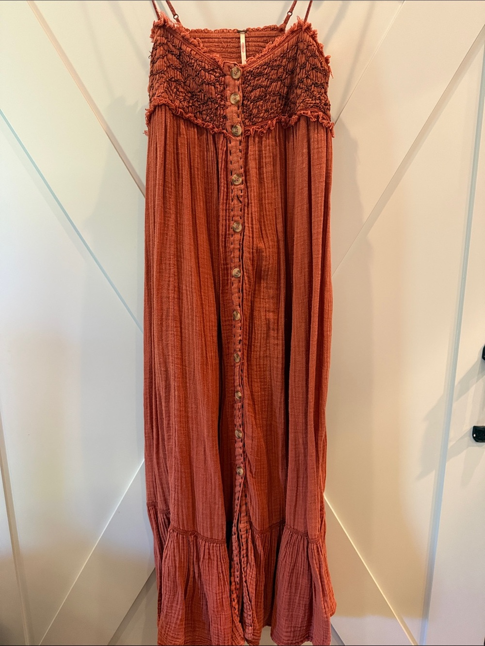 Free People Rust Maxi Dress with Button Front
